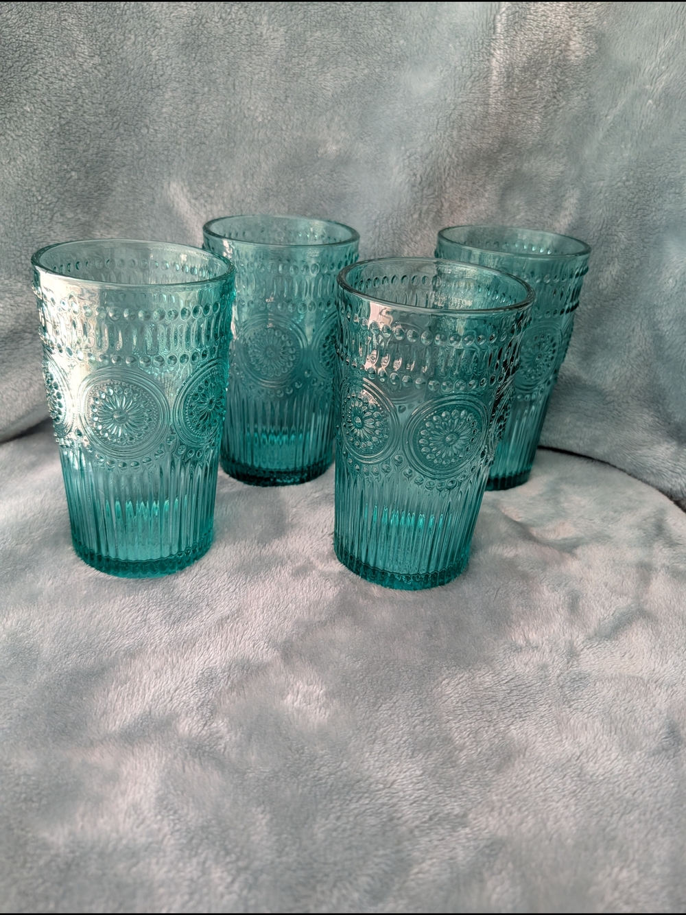 The Pioneer Woman Teal Embossed Glass Adeline Tumbler Set of 4